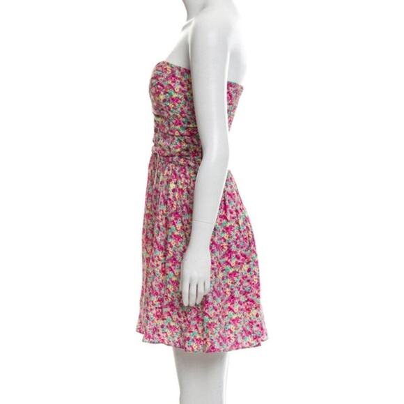 Parker NY Strapless Floral Print Silk Smocked Quilted Corset Mini Sundress - Picture 2 of 8